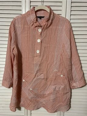 John Mark Peach and White Striped Button Pullover